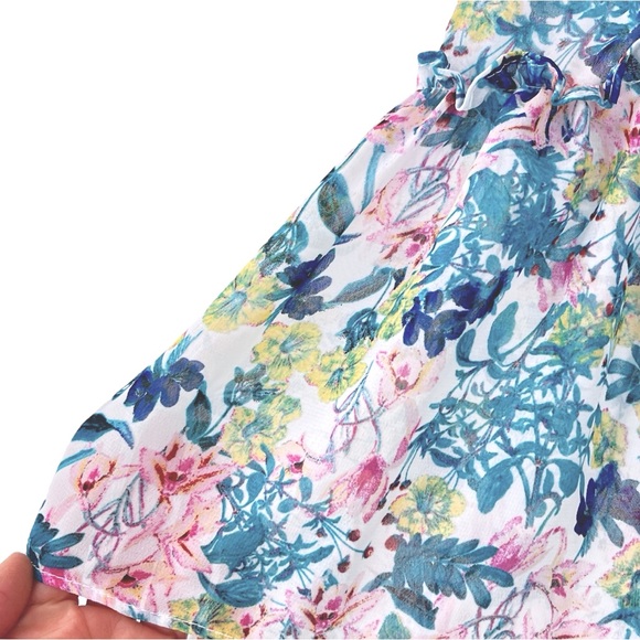 NEW Taylor Floral Print Chiffon Dress Smocked Waist V-Neck A-Line Tiered 20W NWT - Picture 11 of 16